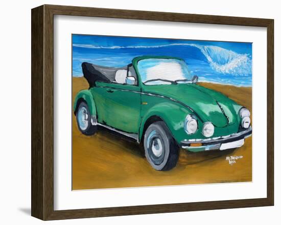 The VW Bug Series - The Green Volkswagen Bug at the the Beach-Martina Bleichner-Framed Art Print