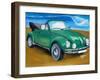 The VW Bug Series - The Green Volkswagen Bug at the the Beach-Martina Bleichner-Framed Art Print