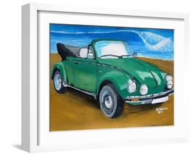 The VW Bug Series - The Green Volkswagen Bug at the the Beach-Martina Bleichner-Framed Art Print