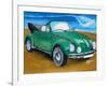 The VW Bug Series - The Green Volkswagen Bug at the the Beach-Martina Bleichner-Framed Art Print