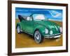 The VW Bug Series - The Green Volkswagen Bug at the the Beach-Martina Bleichner-Framed Art Print