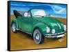 The VW Bug Series - The Green Volkswagen Bug at the the Beach-Martina Bleichner-Framed Stretched Canvas