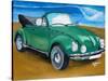 The VW Bug Series - The Green Volkswagen Bug at the the Beach-Martina Bleichner-Stretched Canvas