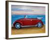 The VW Bug Series - The Red Volkswagen Bug at the beach-Martina Bleichner-Framed Art Print