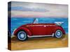 The VW Bug Series - The Red Volkswagen Bug at the beach-Martina Bleichner-Stretched Canvas