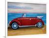 The VW Bug Series - The Red Volkswagen Bug at the beach-Martina Bleichner-Framed Art Print