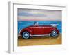 The VW Bug Series - The Red Volkswagen Bug at the beach-Martina Bleichner-Framed Art Print