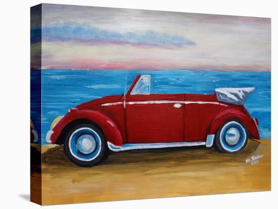 The VW Bug Series - The Red Volkswagen Bug at the beach-Martina Bleichner-Stretched Canvas