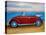 The VW Bug Series - The Red Volkswagen Bug at the beach-Martina Bleichner-Stretched Canvas