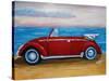 The VW Bug Series - The Red Volkswagen Bug at the beach-Martina Bleichner-Stretched Canvas