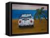 The VW Bug Series - The White Volkswagen Bug at the Beach-Martina Bleichner-Framed Stretched Canvas