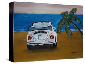 The VW Bug Series - The White Volkswagen Bug at the Beach-Martina Bleichner-Stretched Canvas