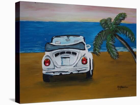 The VW Bug Series - The White Volkswagen Bug at the Beach-Martina Bleichner-Stretched Canvas
