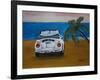 The VW Bug Series - The White Volkswagen Bug at the Beach-Martina Bleichner-Framed Art Print
