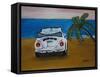 The VW Bug Series - The White Volkswagen Bug at the Beach-Martina Bleichner-Framed Stretched Canvas