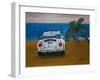 The VW Bug Series - The White Volkswagen Bug at the Beach-Martina Bleichner-Framed Art Print