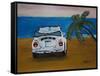 The VW Bug Series - The White Volkswagen Bug at the Beach-Martina Bleichner-Framed Stretched Canvas