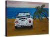 The VW Bug Series - The White Volkswagen Bug at the Beach-Martina Bleichner-Stretched Canvas