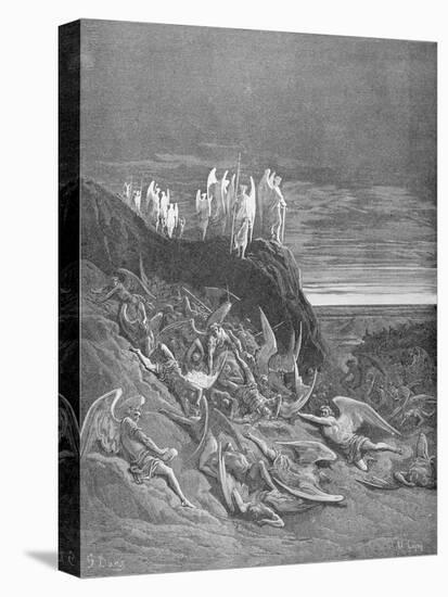 The War in Heaven, from Book VI of 'Paradise Lost' by John Milton (1608-74) Engraved by A. Ligny,…-Gustave Doré-Stretched Canvas