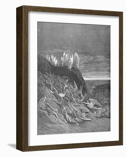 The War in Heaven, from Book VI of 'Paradise Lost' by John Milton (1608-74) Engraved by A. Ligny,…-Gustave Doré-Framed Premium Giclee Print