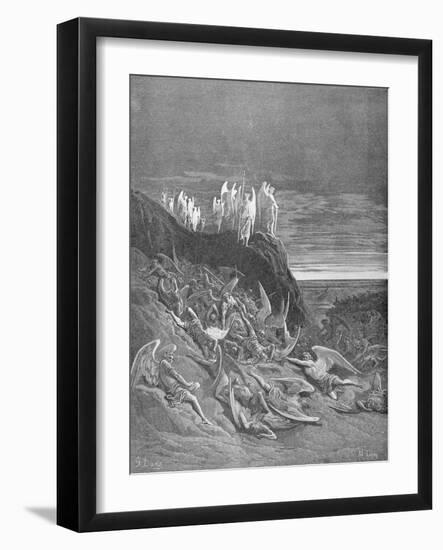The War in Heaven, from Book VI of 'Paradise Lost' by John Milton (1608-74) Engraved by A. Ligny,…-Gustave Doré-Framed Premium Giclee Print