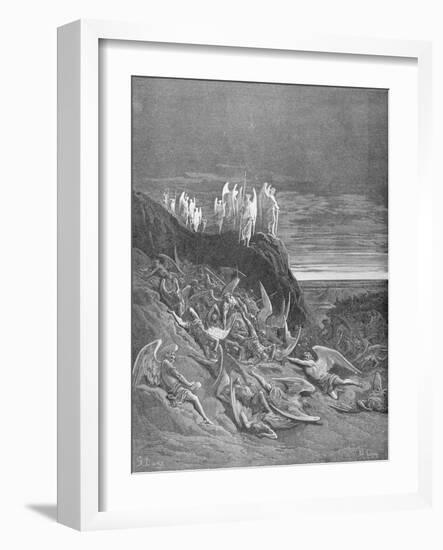 The War in Heaven, from Book VI of 'Paradise Lost' by John Milton (1608-74) Engraved by A. Ligny,…-Gustave Doré-Framed Giclee Print