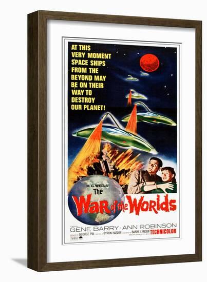 The War of the Worlds, Bottom from Left: Gene Barry, Ann Robinson on 1965 Poster Art, 1953-null-Framed Art Print