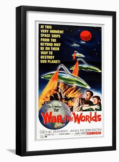 The War of the Worlds, Bottom from Left: Gene Barry, Ann Robinson on 1965 Poster Art, 1953-null-Framed Art Print