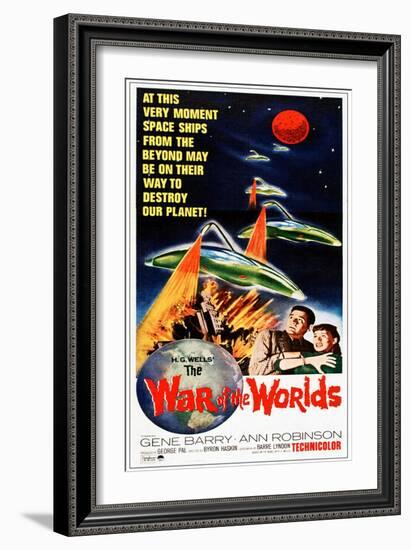 The War of the Worlds, Bottom from Left: Gene Barry, Ann Robinson on 1965 Poster Art, 1953-null-Framed Art Print