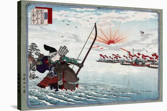 The Warrior Nasu no Yoichi, Seated on a Horse, Shooting an Arrow, Japanese Wood-Cut Print-Lantern Press-Stretched Canvas