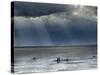 The Wash, Norfolk, Beach Landscape with Storm Clouds and Bait Diggers, UK-Gary Smith-Stretched Canvas