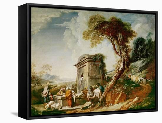 The Washerwomen, C.1730 (Oil on Canvas)-Francois Boucher-Framed Stretched Canvas