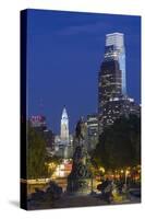 The Washington Monument and Downtown Skyline, Philadelphia.-Jon Hicks-Stretched Canvas