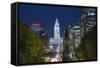 The Washington Monument and Downtown Skyline, Philadelphia.-Jon Hicks-Framed Stretched Canvas