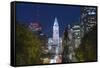 The Washington Monument and Downtown Skyline, Philadelphia.-Jon Hicks-Framed Stretched Canvas