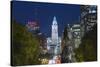 The Washington Monument and Downtown Skyline, Philadelphia.-Jon Hicks-Stretched Canvas