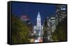 The Washington Monument and Downtown Skyline, Philadelphia.-Jon Hicks-Framed Stretched Canvas