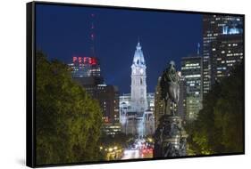 The Washington Monument and Downtown Skyline, Philadelphia.-Jon Hicks-Framed Stretched Canvas