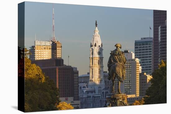 The Washington Monument and Downtown Skyline, Philadelphia.-Jon Hicks-Stretched Canvas