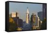 The Washington Monument and Downtown Skyline, Philadelphia.-Jon Hicks-Framed Stretched Canvas