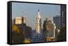 The Washington Monument and Downtown Skyline, Philadelphia.-Jon Hicks-Framed Stretched Canvas