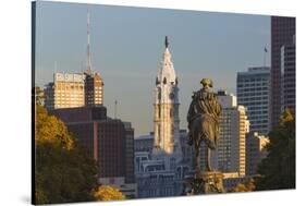 The Washington Monument and Downtown Skyline, Philadelphia.-Jon Hicks-Stretched Canvas