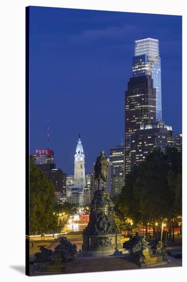 The Washington Monument and Downtown Skyline, Philadelphia.-Jon Hicks-Stretched Canvas