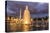 The Washington Monument Lit Up at Night as Seen from the World War Ii Monument-Michael Nolan-Stretched Canvas