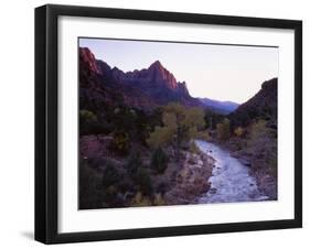 The Watchman Looms over the Virgin River at Sunset, Zion National Park, Utah, USA-Howie Garber-Framed Premium Photographic Print