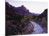 The Watchman Looms over the Virgin River at Sunset, Zion National Park, Utah, USA-Howie Garber-Stretched Canvas
