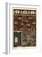 The water lily, Nelumbo lutea, in fabric, cross-stitch tapestry, and relief mold patterns.-null-Framed Giclee Print