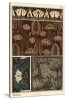 The water lily, Nelumbo lutea, in fabric, cross-stitch tapestry, and relief mold patterns.-null-Stretched Canvas