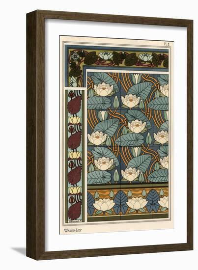 The water lily, Nelumbo lutea, in wallpaper and tile patterns. Lithograph by Verneuil.-null-Framed Giclee Print