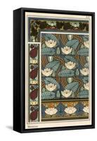 The water lily, Nelumbo lutea, in wallpaper and tile patterns. Lithograph by Verneuil.-null-Framed Stretched Canvas